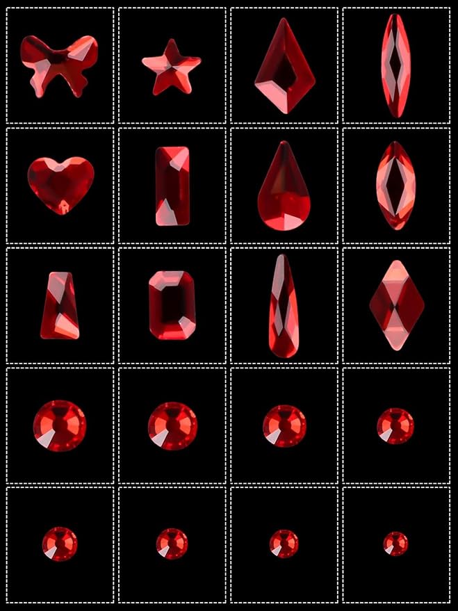 3100Pcs Red Rhinestones for Nails EBANKU Nail Art Rhinestones Kit Red Nail Crystal Rhinestones Mixed Shape with Rhinestone Picker Dotting Pen Tweezers for Valentine's Day DIY Nail Art Craft