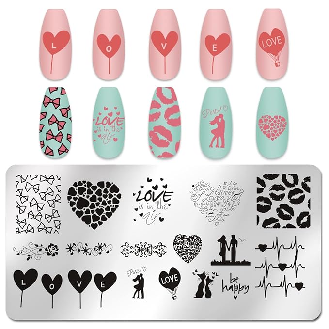 SILPECWEE 6 Pieces Valentine's Day Nail Stamp Nail Stamping Plate Holiday Heart Nails Design Nail Stencils Nail Art Template Nail Polish Stamp Tools Nail Art Accessories for Acrylic Nails
