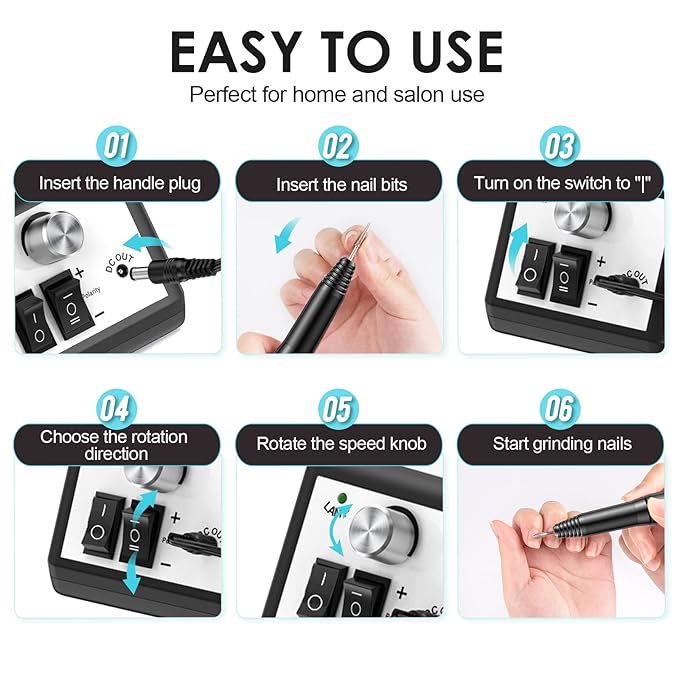 Professional Electric Nail Drill Machine Nail File Drill Set Kit for Acrylic Nails, Gel Nail, Nail Art Polisher Sets(Black)