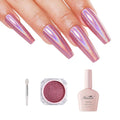 Imtiti Holographic Rose Gold Chrome Nail Powder Kit,1g Holo Iridescent Pink Meatllic Mirror Effect Powder with 10ml White Color Gel Polish Metal Nail UV DIY Kit