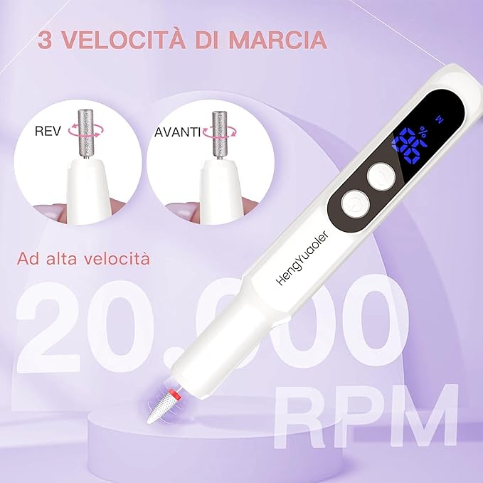 Electric Nail Drill Professional Manicure Pedicure Kit Acrylic Nail Drill Machine for Gel Cordless Nail Drill Machine Toe Nail Tools 3 Speeds Thick Toenail Grinder(White）