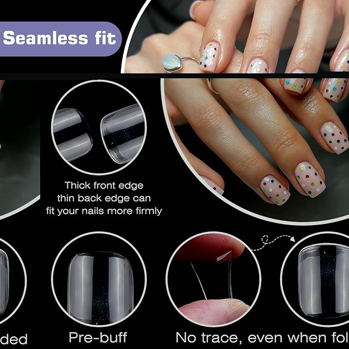600pc Extra Short Square Nail Tips Fake Nails Press on Nails Clear Nail Tip Full Cover False Nails Artificial Fingernail, 12 Size Soft Gel Nail Tips for Acrylic Nails Gel Nail Extensions