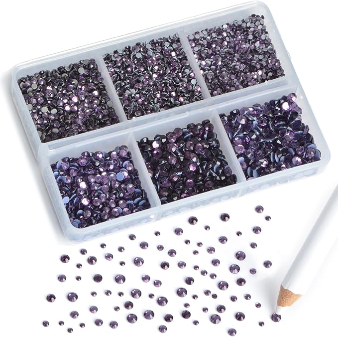 8000pcs Hotfix Rhinestones Flatback,Rhinestones for Crafts Clothes Mixed 6 Sizes, Hotfix Crystals with Wax Pencil Kit, SS3-SS12,Tazanite