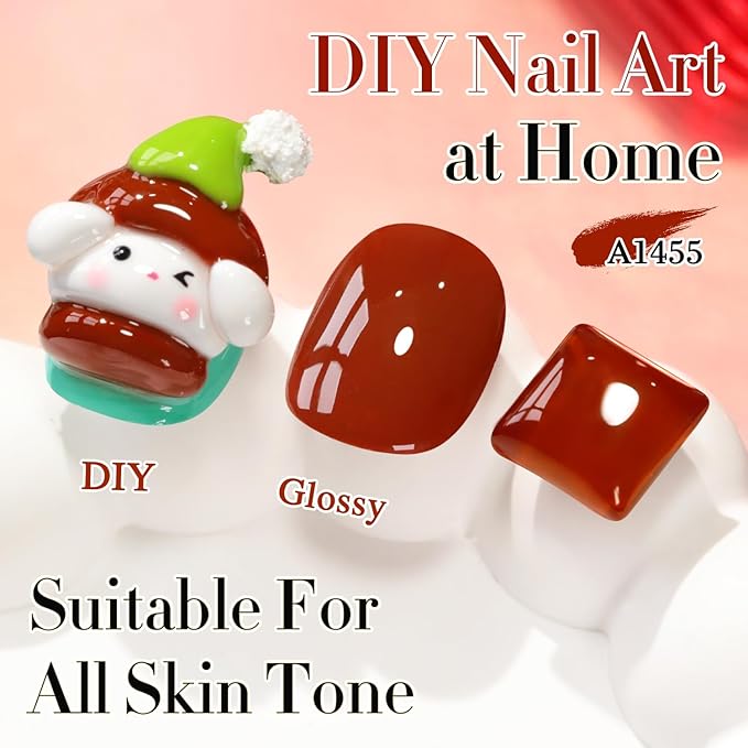 Double Rhythm Gel Polish 15ML Jelly Sheer Pastel Light Milky Color Pearl White Bottle 1 PC 0.5 OZ Full Size Nail Art Salon at Home (Deep Brown Red-D1455)