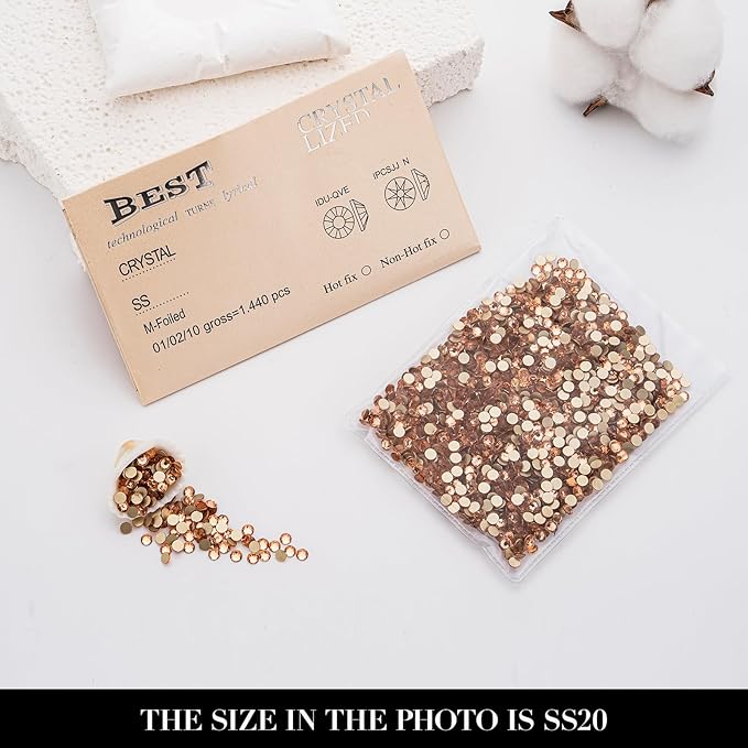 Novani Champagne Rhinestones 1440pcs Flat Back Round Rhinestone Style 2088 Sparkly Crystal Gemstones for Nail Art and Crafting SS16,3.8-4.0mm