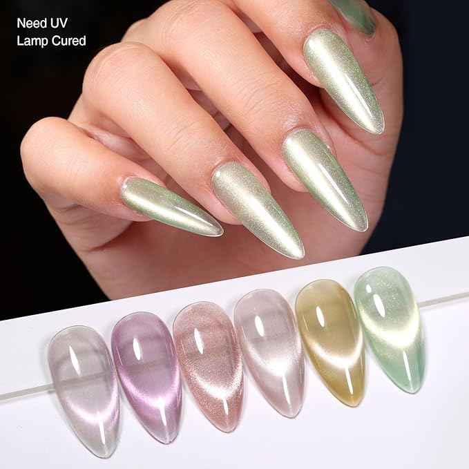 Cat Eye Gel Nail Polish Set, 6 Colors 12ML Glass Nail Polish Gel with Magnet, Soak Off UV LED for Home Salon Manicure Gift for Women