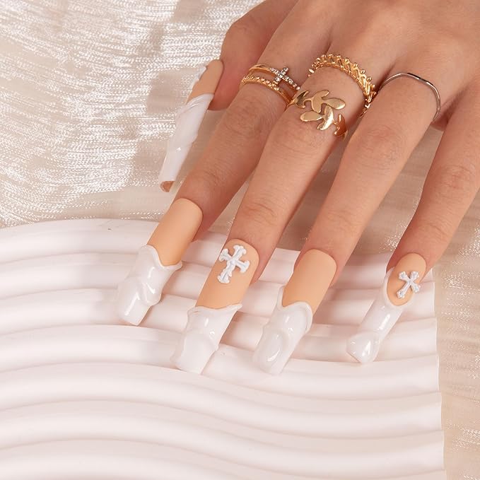 LOVFUL Press on Nails Maze | Handmade with Full Covered Crystals | Reusable Full Cover Nails | Square Mid length 1.7 in | H272-S