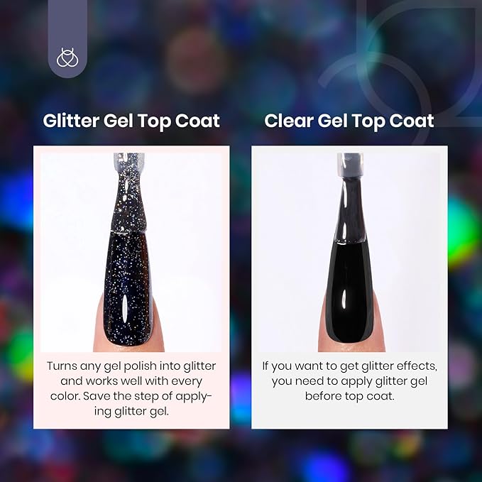 Beetles Glitter Gel Top Coat Iridescent Silver Mix Glitter Gel Nail Polish Glossy Shiny Soak Off Rainbow Shimmer No Wipe Top Coat (10ML)