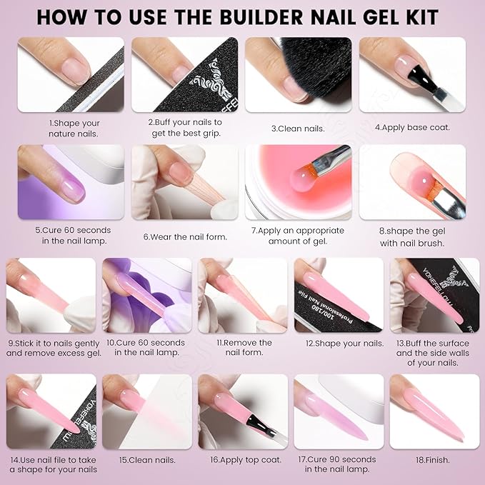 50g Builder Gel for Nails, Long-Lasting Soak-Off Nail Extension Gel for Beginners & DIY Home Salon Manicure(YMH14-Light Nude)