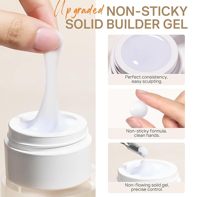 MIZHSE Solid Builder Gel for nails, 3 Colors Sculpting Gel for Nails, Clear White Pink Non-Sticky Hand 3D Nail Art Building Carving Modeling Hard Nail Extension Manicure Salon Home DIY Gift