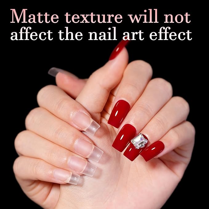 AILLSA Short Square Nail Tips 15 Sizes 240pcs Full Cover Gel Tips Double Matte No Need Base Coat Fake Soft Nail Tips for Press On Nail Extension