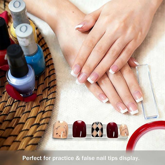 100PCS Transparent Acrylic Nail Art Display Stand-Press On Nail Art Fake Nail Tips Display Stand with 9.8ft Removable Double Sided Mounting Tape for Nail Salon Home Office Supply