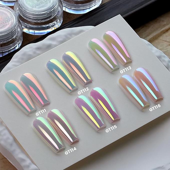 Yokefellow GleamTap Cushion Aurora Chrome Nail Powder -Mermaid Aurora Effect,Nail Art Glitter Decoration for Home DIY Salon Manicure (GTKIT-01)