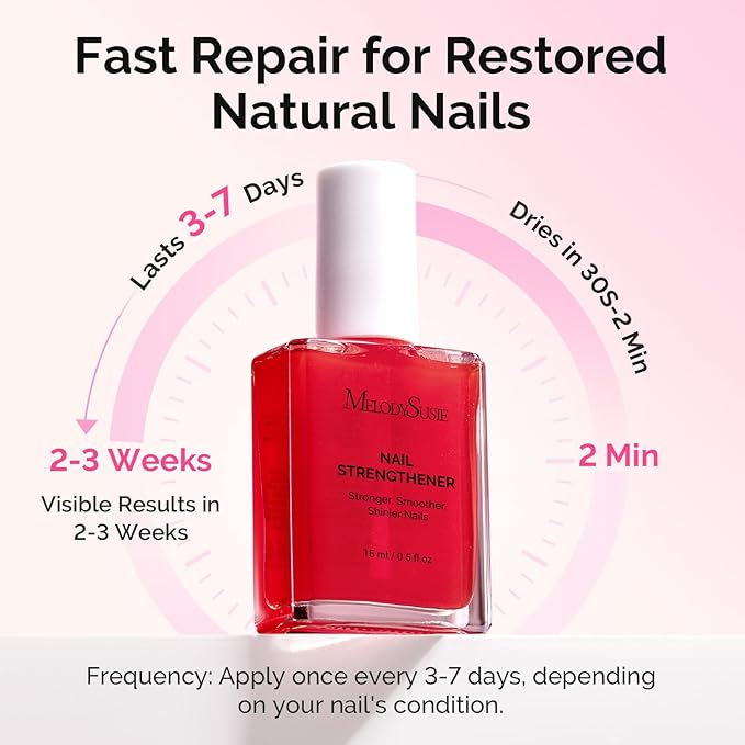 MelodySusie Nail Strengthener and Growth Treatment, 2-in-1 Ridge Filling Base Coat & Glossy Concealer Polish for Damaged Nail Repair and Healthy Shine,Gifts for Women 15ml 0.5 Fl Oz Red