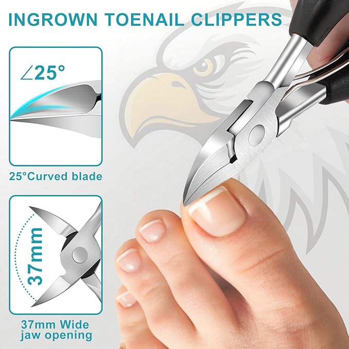 Toenail Clippers for Thick Toenails/Seniors - Heavy Duty Angled Head Nail Clippers for Men, Large Wide Jaw Ingrown Toenail Clippers, Long Handle Sharp (5pcs)