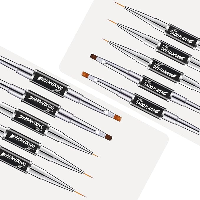 5 Pcs Nail Art Brush Set, Nail Art Brushes Double-Ended, Nail Liner Brushes and Nail Design Brush for Long Thin Liner Nails Detail, 3D Brush for Nails Art Gel Nail Polish Acrylic Nail Drawing