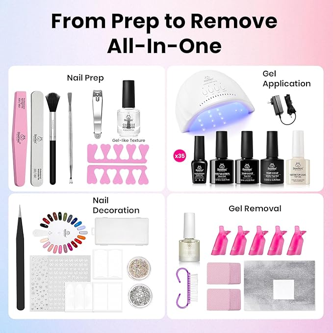 Beetles Gel Nail Polish Kit with U V Light - 68Pcs Gel Nail Kit 35 Colors Outfits Collection Red Pink Blue Polish Set with Nails Manicure Tools for Beginners DIY Home Salon Gifts for Women Teen Girls