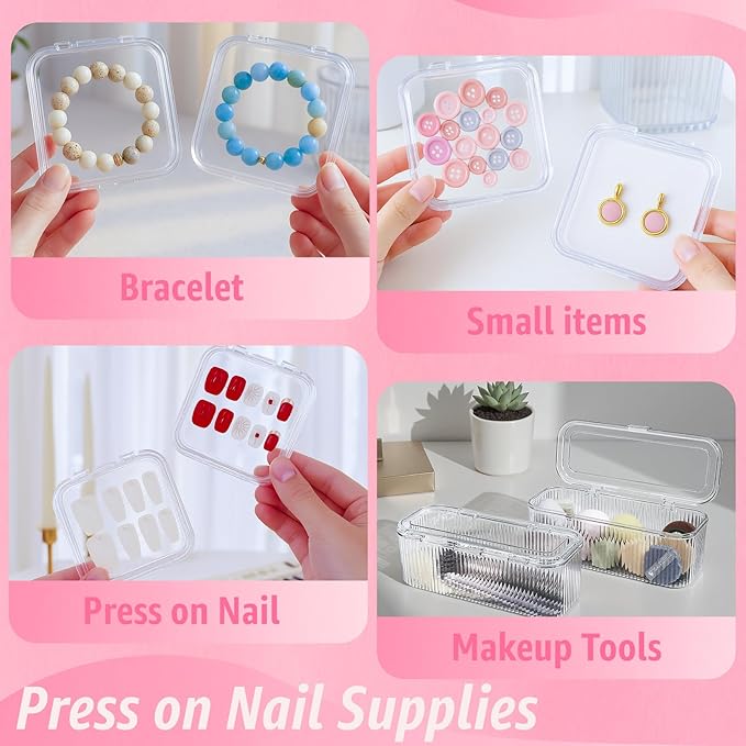 Clear Press On Nail Storage Containers 12-Pack Stackable Cases, Press Ons Nail Packaging Organizer Case, Acrylic Tips and Fake Nails Display Box for Travel and Salon Use (Clear 01)