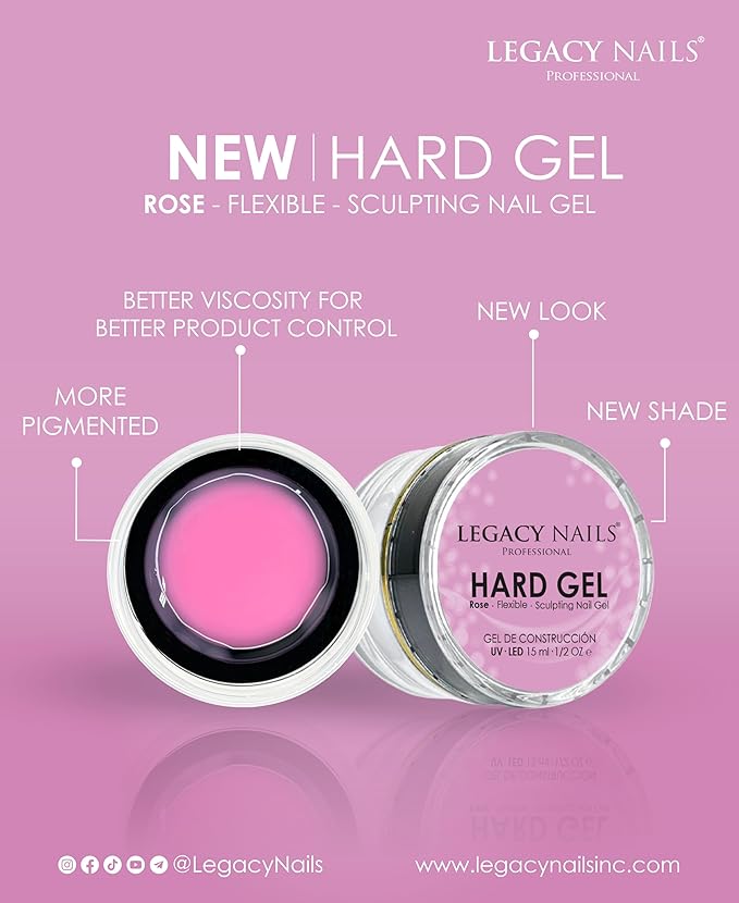Legacy Nails Hard Builder Gel - Sculpt And Build Nail Extensions - Improve Damaged or Weak Nails - Lightweight, Strong and Long-wear - (Rose)