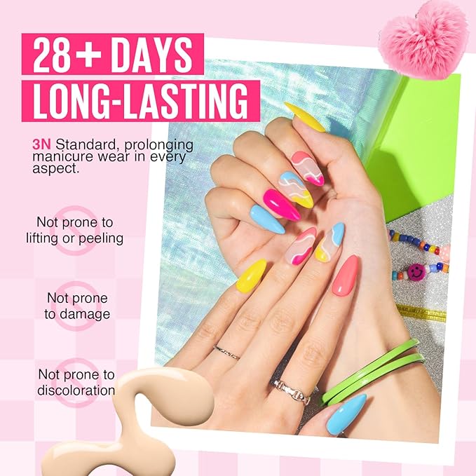 MEFA 35 Pcs Gel Nail Polish Set, 32 Colors Christmas Neon Rainbow Bright Gel Nail Polish Yellow Hot Pink Nail Art Manicure DIY Decoration Beginners Salon Home Gift for Women