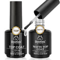 Beetles Matte Gel Top Coat No Wipe Glossy Top Coat Set 2Pcs 15ml, Shiny Long-Lasting Clear Gel Nail Polish, Soak Off UV LED Nail Lamp, Home DIY Manicure Salon Gifts for Women