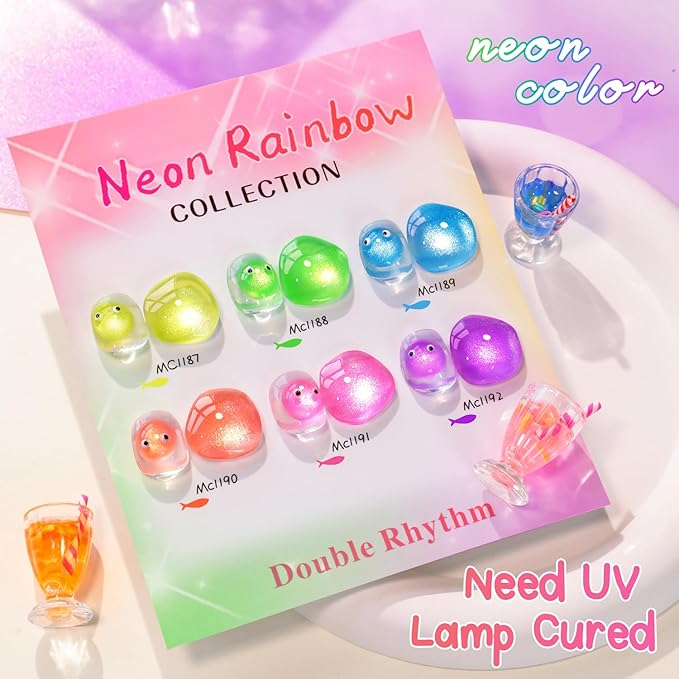 Double Rhythm 6 Colors Cat Eye Gel Polish Set Shimmer Glitter with Magnet Holographic Reflective Magnetic UV Nail Art Kit (6-Kit-53)