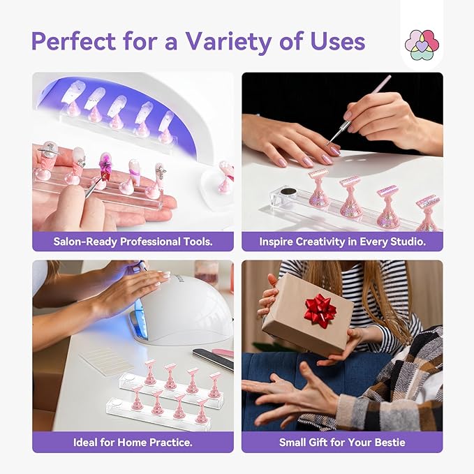 SAVILAND Nail Stand for Press On Nails: 1 Heart Shaped Acrylic Magnetic Nail Holder for Painting Nails 2 Sets Nail Stand False Nail Tips with 200 Double-Sided Tape Home DIY Nail Art Tool Beginner