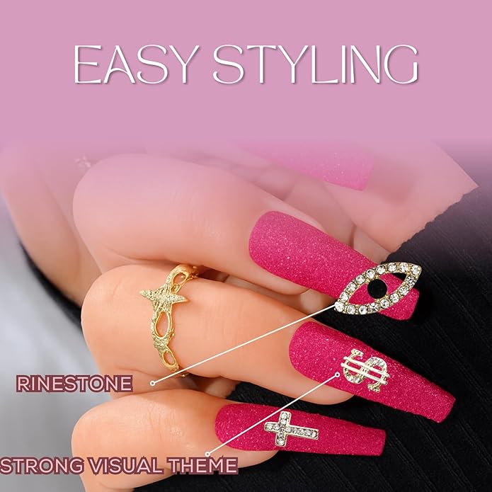 Gold Nail Charms Spooky Chunky Charms Kit with Evil Eye Cross Snake Dollar Sign Press on Nails Rhinestone for Nail Art Supplies Craft