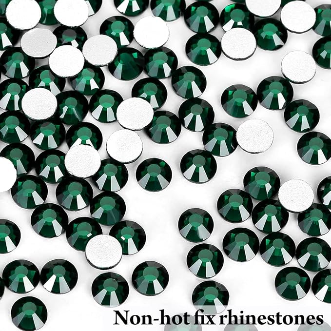 Novani Rhinestones 3000Pcs Flatback Crystal Round Loose Gemstones Glass Rhinestones for Crafts Makeup Nail Art Clothes Shoes DIY Decorations(SS6, 1.9-2.0mm,Emerald)
