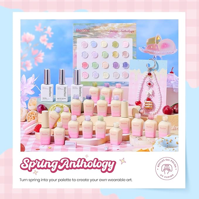 Beetles Pastel Gel Nail Polish Set - Spring Anthology 20 Colors Gel Polish Cat Eye Pink Yellow Blue Green Pearl Shimmer UV LED Nail Gel Base Top Coat Nail Tool Home Salon Spring Summer Gift for Women