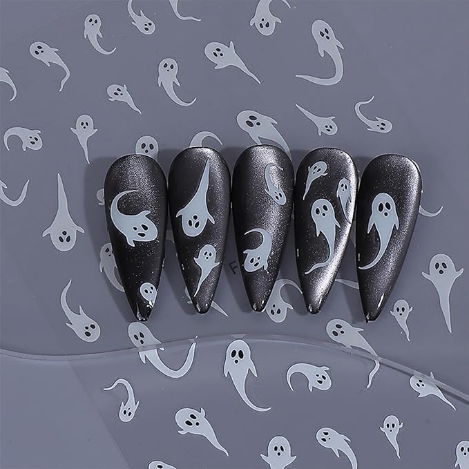 Halloween Nail Stickers for Nail Art Noctilucent Cute Ghost Skeleton Spider Web 3D Self-Adhesive Nail Decals Nail Art Supplies Nails Design Manicure Stickers for Nails DIY Decoration 4 Sheets
