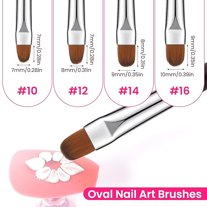 French Nail Brush Set, 4Pcs 2 Way Dotting Tool and French Tip Brushes Gel Acrylic Nail Art Design Pen Professional Manicure Tool Nail Clean Up Brush For Detailed Design, Size 10#,12#, 14#, 16#