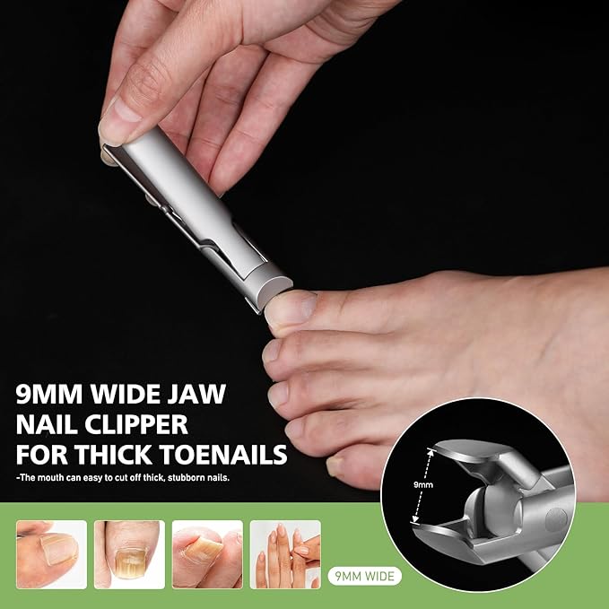 BALUCA 9mm Wide Jaw Opening Curved Finger Toe Nail Clippers with Catcher - Anti Splash Extra Large Toenail Clipper for Thick Nails, Nail Cutter Trimmer for Seniors, Men and Women