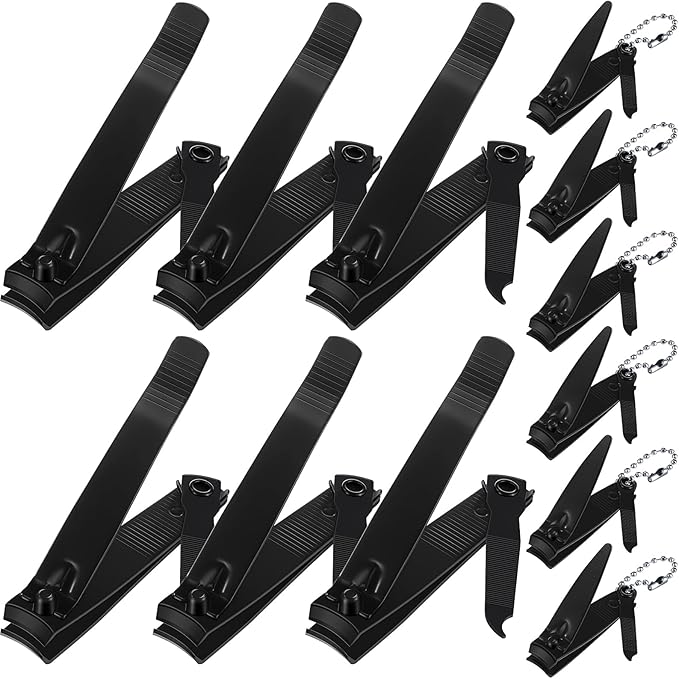 Bememo 12 Pieces Stainless Nail Clippers Set Fingernail and Toenail Clippers Nail Cutter Tool Set for Men and Women(Black)