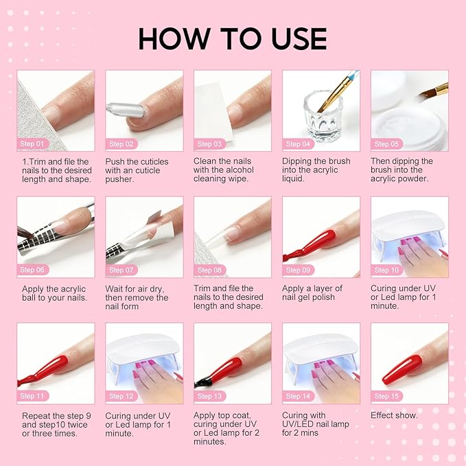 COSCELIA Acrylic Nail Kit for Beginners with Everything Professional Acrylics Powder 6pcs Gel Nail Polish 18pcs Glitter Decoration Powder Nails Kit Acrylic Set with Drill Light Gifts for Women