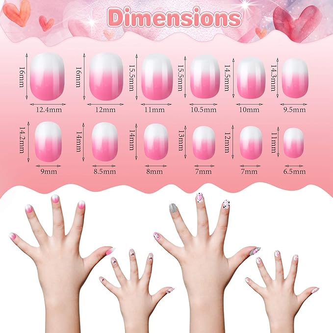 120 Pieces Kids Press on Nails Children Fake Artificial Nails Girls Full Cover Short False Christmas Fingernails for Girls Kids Design Decoration(Sweet Pattern)