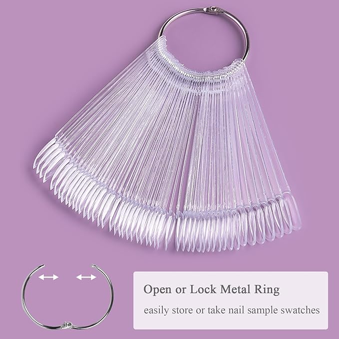 Clear Nail Swatch Sticks with Number Stickers, 50 Pcs Oval Nail Sample Swatches for Gel Polish Color Display Practice Nail Tips muestrario de colores para uñas Manicure Supplies