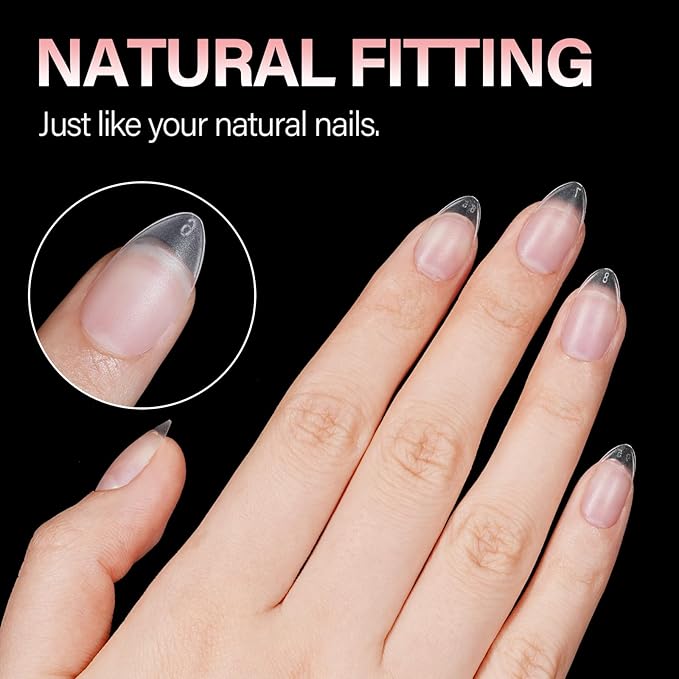 AILLSA Short Almond Nail Tips - Upgraded Matte Gel Nail Tip No Filed, Pre-shaped Soft Full Cover Short Almond Nails Clear Acrylic False Gelly Nails Tips for Soak Off Nail Extensions 240 PCS 15 Sizes