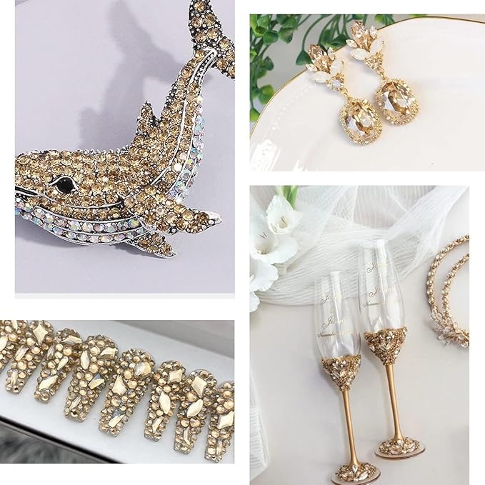 28 Grids Champagne Gold 2-6mm Resin Rhinestones w B7000 Glue for Bedazzling Crafting Colorful Flatback Stones Diamonds Crystals Gems Bedazzler Kit for Nails Face Eyes Makeup Tumblers DIY Crafts