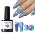 modelones 9D Magnetic Cat Eye Gel Nail Polish, Holographic Blue Purple Rainbow Shimmer, 15ML UV LED Soak Off Gel, valentine Nail Art, Manicure Design - Reflective Top Coat for Women & Girls