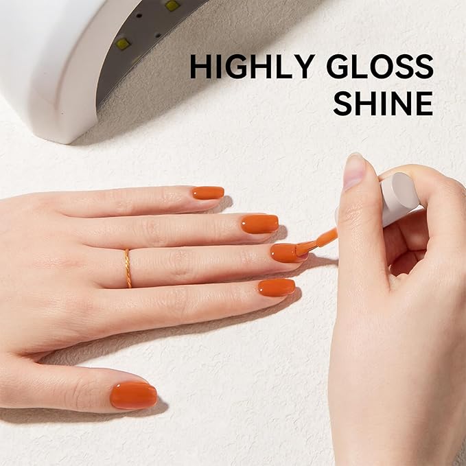 MEGIOR Fall Pumpkin Gel Nail Polish 0.5 Fl Oz Burnt Orange Soak Off UV LED Lamp Light Cure Gel Polish Kit for Salon and Nail Art Starter Manicure DIY at Home