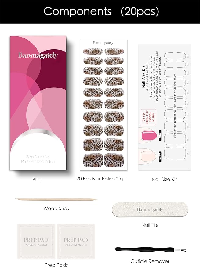 Semi Cured Gel Nail Strips, 20Pcs Long Lasting Salon Quality Wraps, Easy Apply & Remove Gel Nail Stickers with UV Light (Gilded Catalyst)