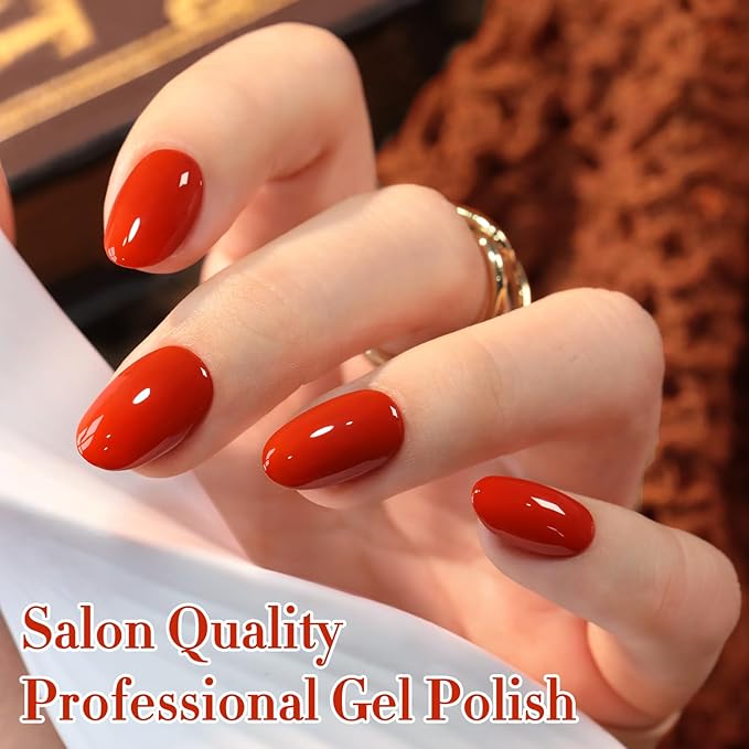 Double Rhythm 0.5 Oz Gel Nail Polish Neutral Natural Same Color Same Bottle Translucent Light Milky Pastel 15ML Manicure French Design Art DIY at Home (Red Orange-A1501)