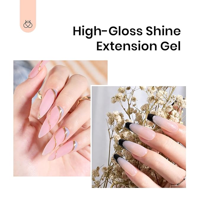 Beetles Poly Extension Gel Nail Kit, 4 Colors Nude Pink Neutral With Base Top Coat Manicure Enhancement All In One Poly Nail Gel Kit, Gift for Women