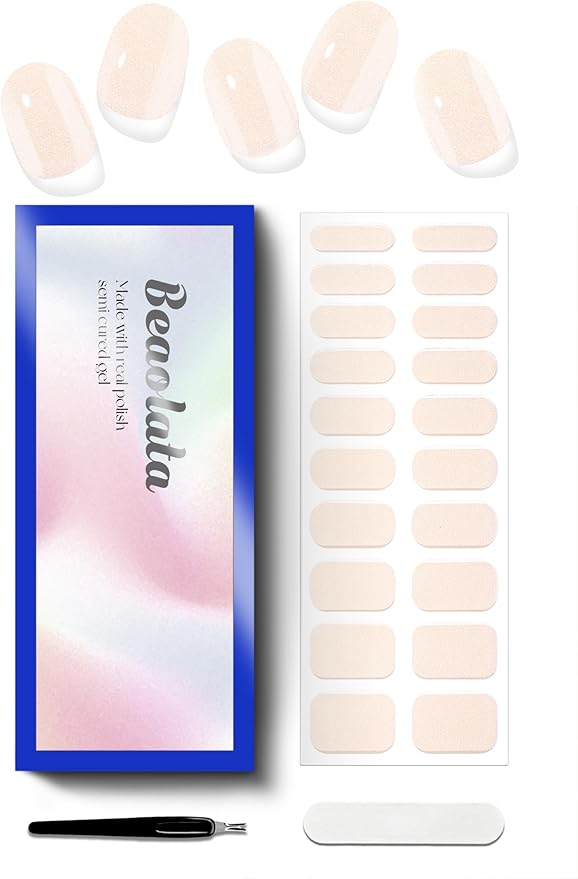 Semi Cured Gel Nail Strips - UV Light Gel Nail Stickers - 20 Long Lasting Salon Quality Wraps (Pearl Pink)