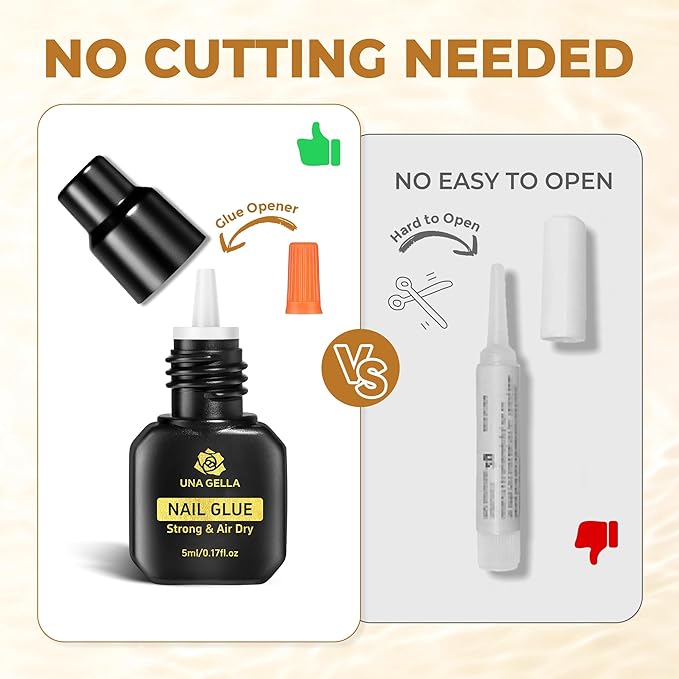 UNA GELLA Fast Drying Super Strong Nail Glue for Press Ons(5ML*3PCS) Acrylic Nails Tips No U/V Light Needed Press On Nail Glue Salon Quality Professional Nail G lue Home DIY with Opener, Drip Use