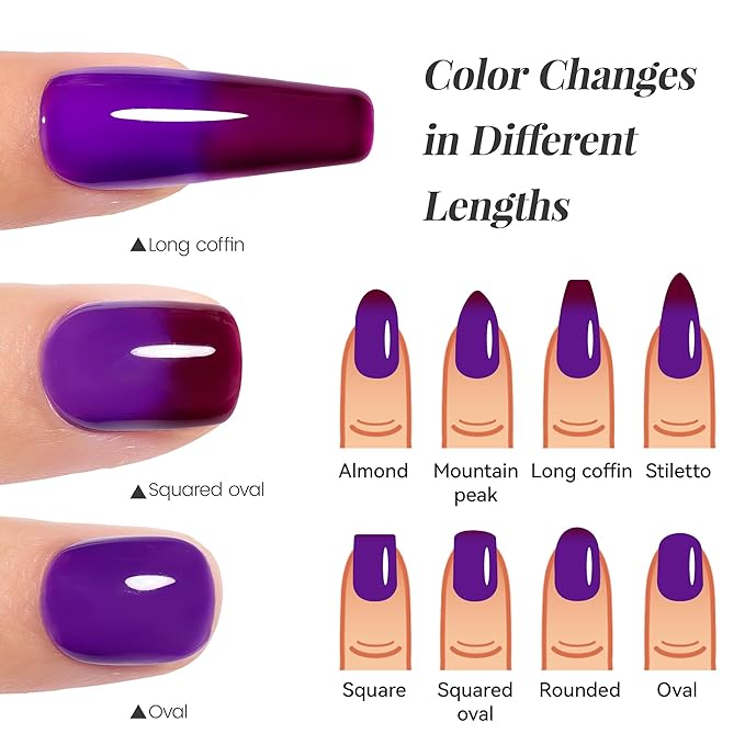 YTD Likomey Color Changing Gel Nail Polish,15ml Purple To Dark Wine Red Mood Temperature Change Colors Fall Winter Thermal Ombre Salon Quality Manicure UV Nail Varnish,HEMA Free TPO Free,WB502