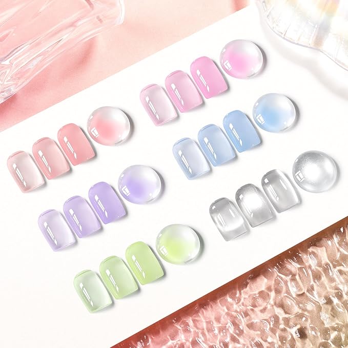 GELLEN Jelly Pastel Gel Nail Polish Set, Glass Cat Eye Gel Nail Polish with Magnets Translucent Sheer Jelly Red Pink Purple Blue Green, Long Lasting for Salon Nail Art at Home