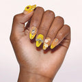 24Pcs Handmade Press on Nails,3D Sunflower Medium Length Almond Shape Fake Nails with Full Covered White Flowers,Cute Manicure Kit for Women and Girls