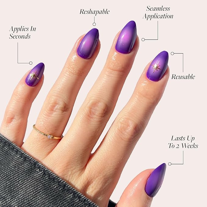 Glamnetic Press On Nails - Tarot | Glossy, Opaque, Short Almond Purple Nails, Salon Quality | 15 Sizes - 30 Nail Kit with Glue